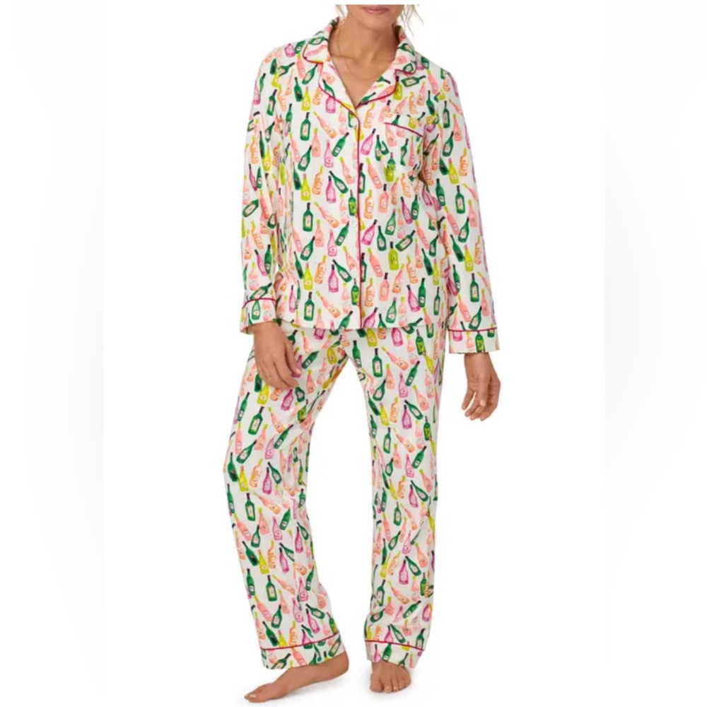 BedHead Pajama Set Size XL LS Top Pants Wine/Champagne Print EUC